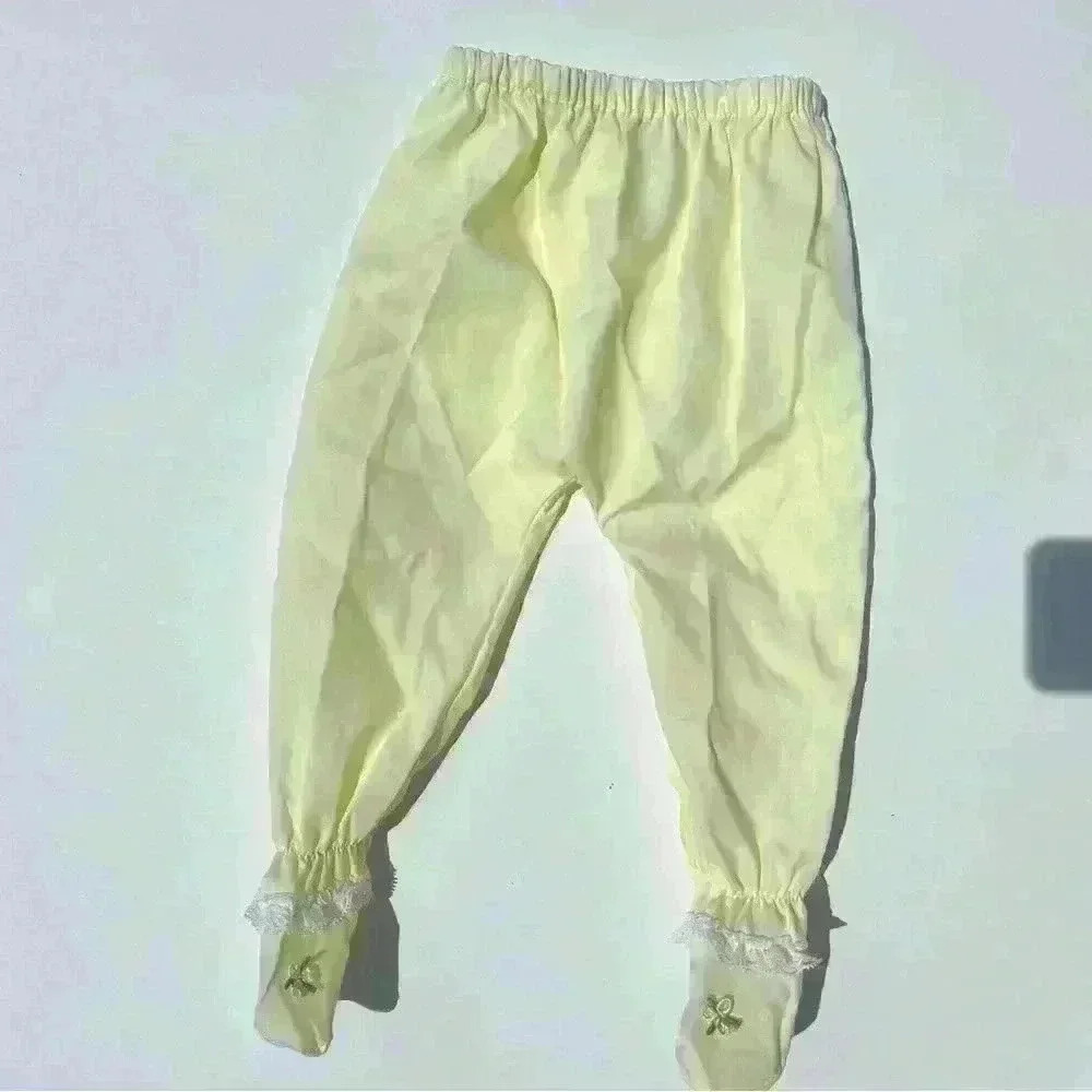 Vintage 80s Pale Yellow Footie Pants Size 3-6 Months Small Flowers USA Made